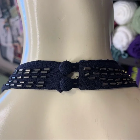 Free People Navy Blue Beaded Cutout Mini Club Dress - Picture 9 of 13